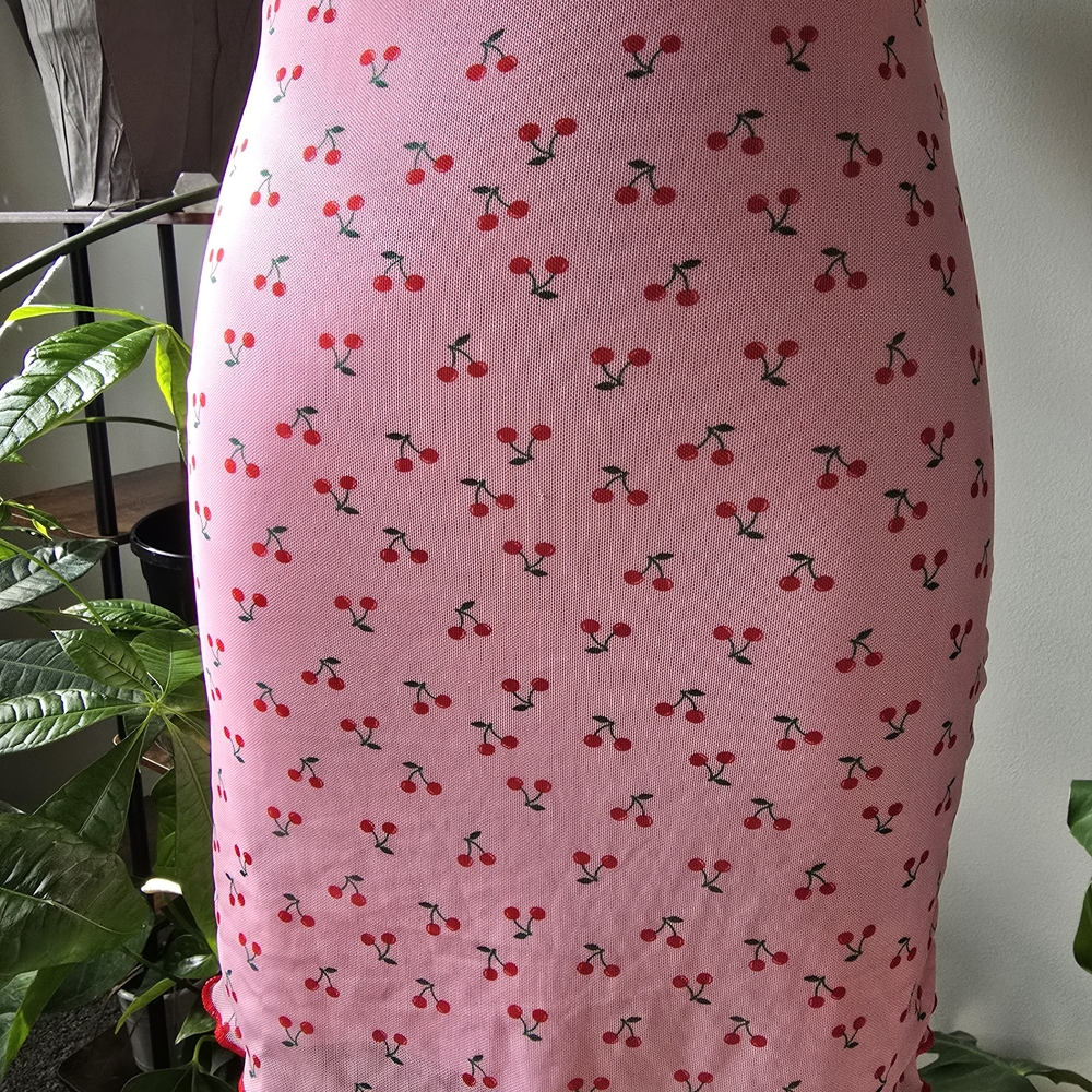 Y2K Pink Cherry Print Mini Skirt 🍒